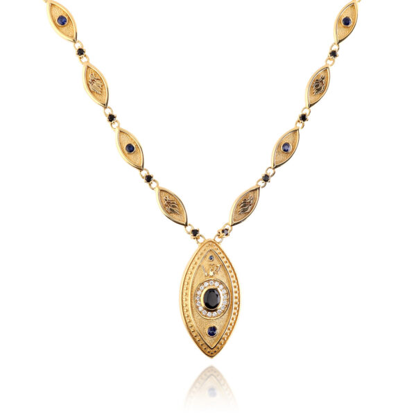 The Black marquise Onyx & Blue Sapphire Man Craft Necklace